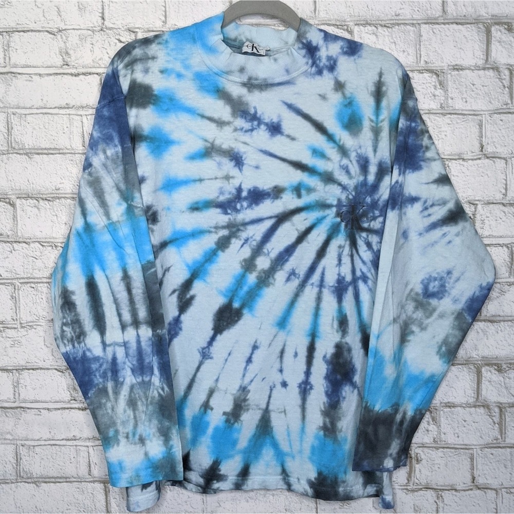 Vtg Calvin Klein Custom Tie Dye Long Sleeve Swirl Vintage Tshirt Upcycle